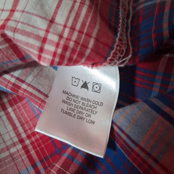 Wrangler Wrancher Shirt Women XL Western Pearl Snap Red Blue Plaid Rodeo Ranch - Picture 6 of 14